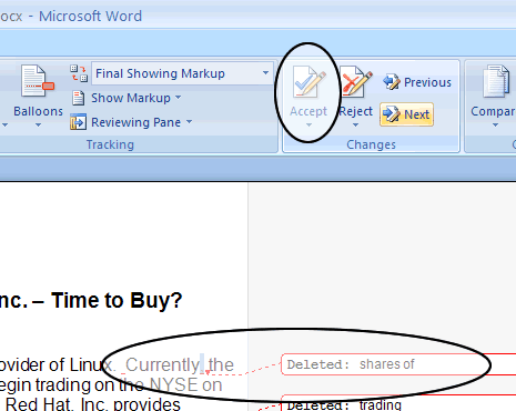 ms word track changes